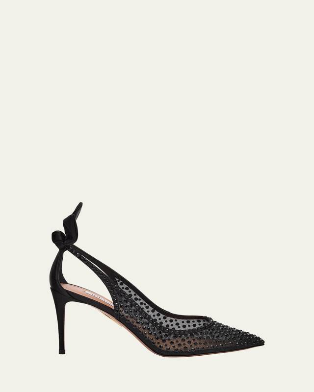 Crystal Satin Mesh Bow Pumps
